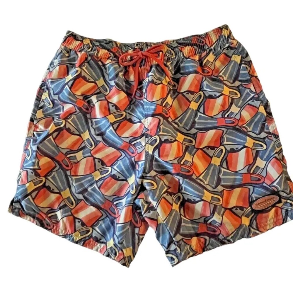 Vineyard Vines Board Swim Shorts Men’s Size S All Over Print Scuba Snorkel Fins